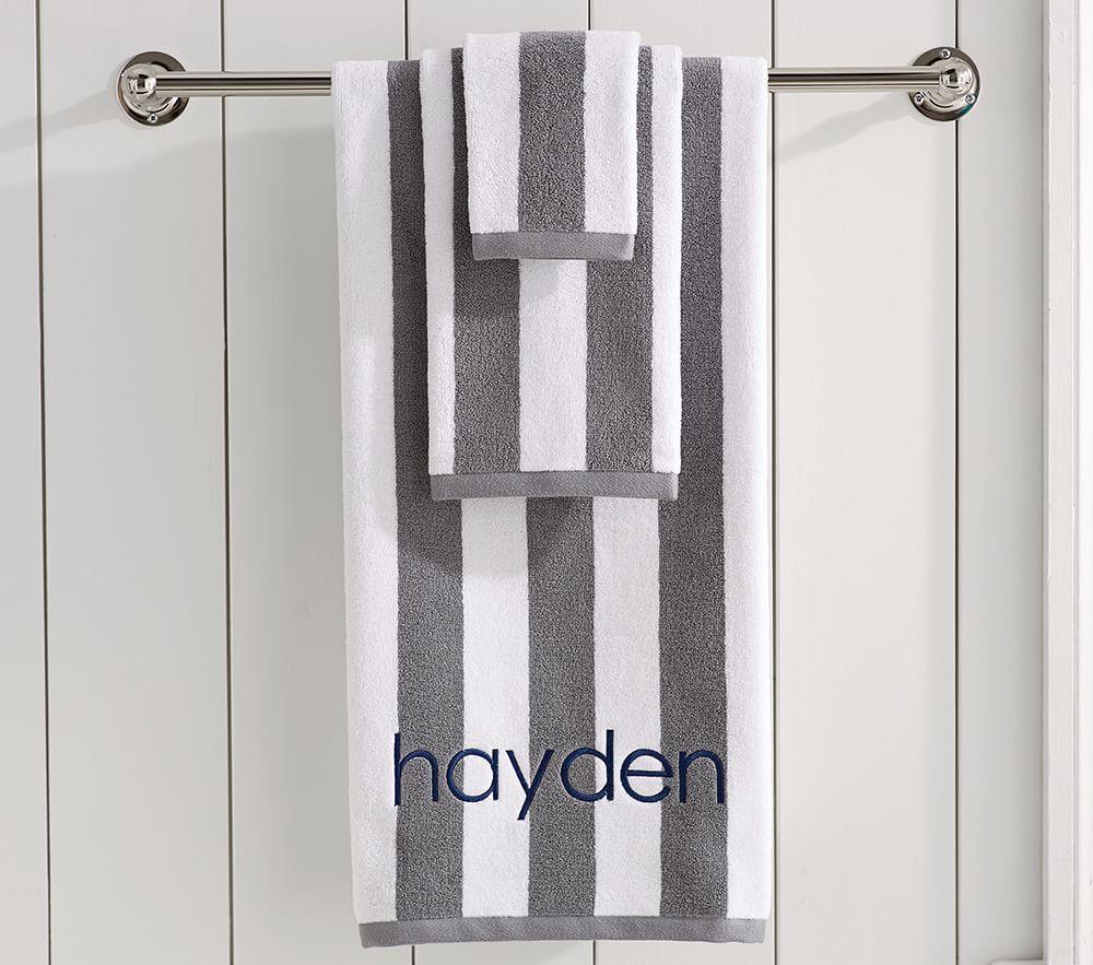 Dark Grey Rugby Stripe Bath Collection